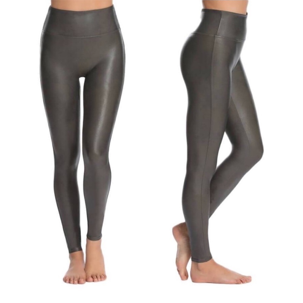 SPANX Faux Leather Gunmetal Metallic Leggings M